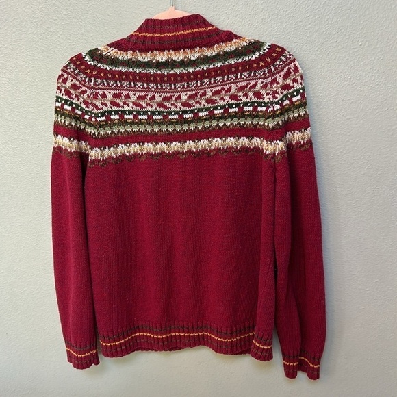 Vintage Tiara International Red Green Yellow Fair Isle Full Zip Sweater sz large - Picture 9 of 9
